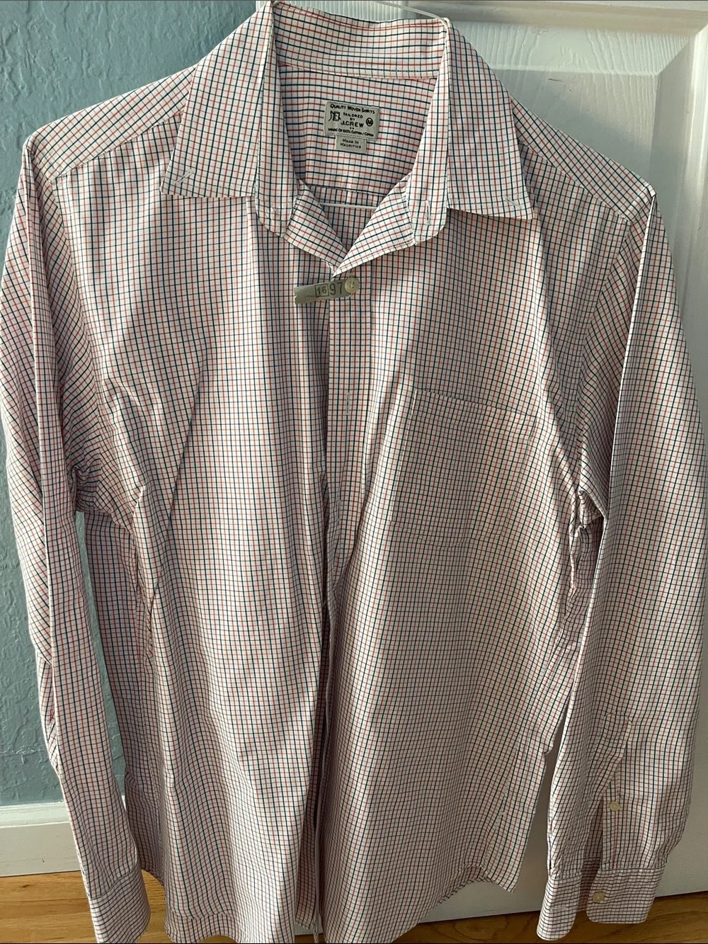 J. Crew Men's Pink and Blue Micro-Check Dress Shirt